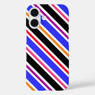 Blue Black Multi-coloured Colours Stripes iPhone 16 Case