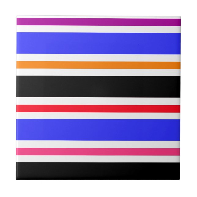 Blue Black Multi-coloured Colours Stripes Ceramic Tile (Front)