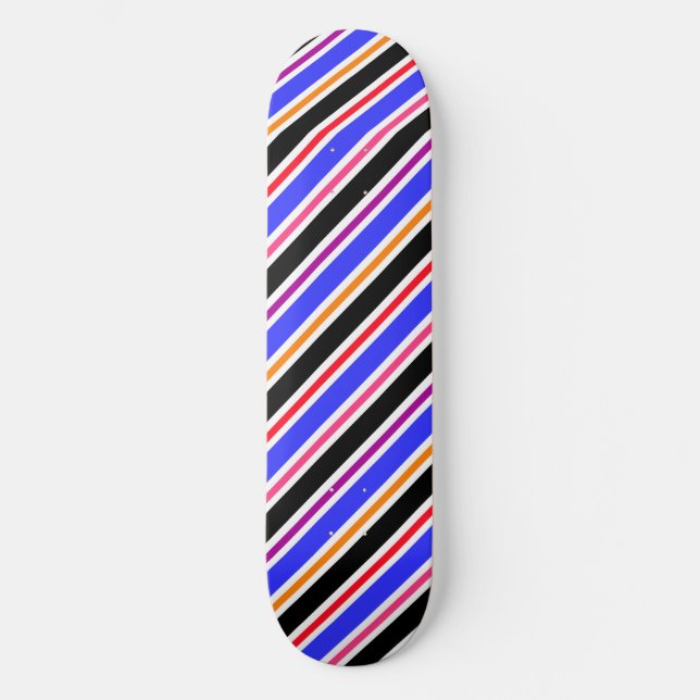 Blue Black Multi-coloured Colours Stripes Skateboard (Front)