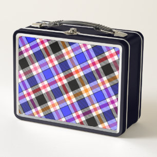 Blue Black Multicolour Flannel Plaid Tartan Metal Lunch Box
