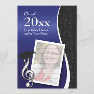 Blue & Black Music Graduation Invitation