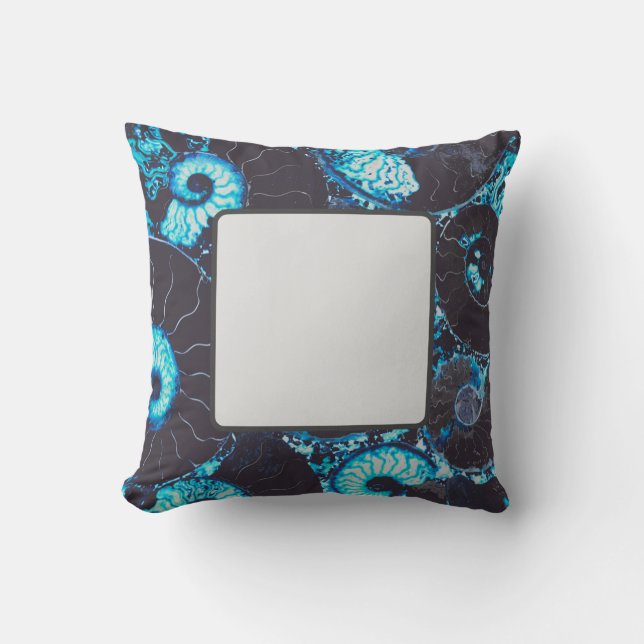 Blue black Nautilus shell pattern, scared geometry Cushion (Front)