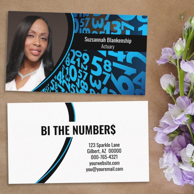 Blue Black Numbers Custom Professional Photo  Business Card (Creator Uploaded)