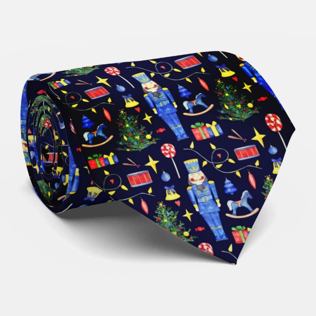 Blue Black Nutcracker Siute Christmas Tie (Rolled)