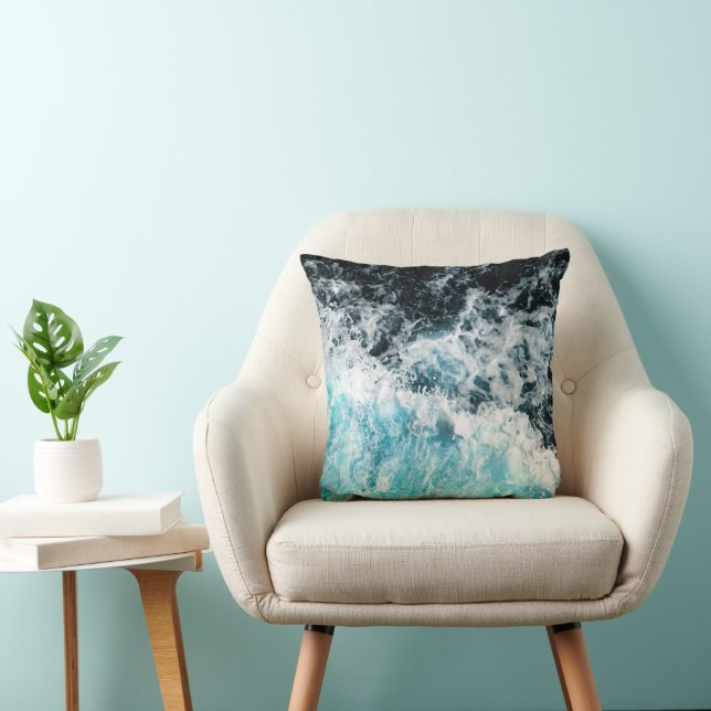 Blue Black Ocean Waves Hawaii  Cushion (Chair)