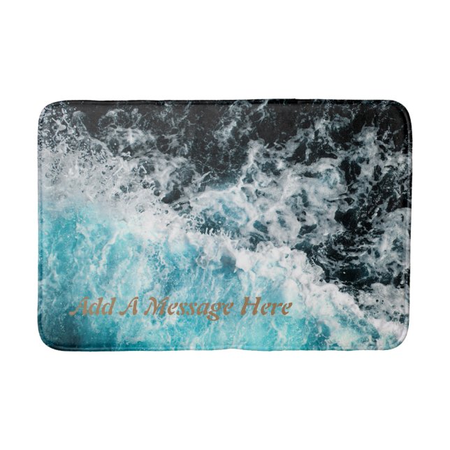 Blue Black Ocean Waves Hawaii Customisable Bath Mat (Front)