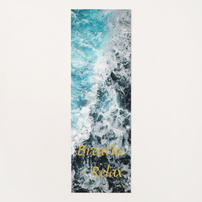 Blue Black Ocean Waves Hawaii Customisable Yoga Mat (Front)