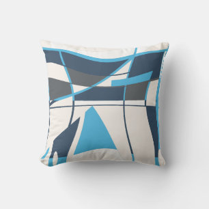 Blue Black Off-White Swirling Modern Art Abstract Cushion