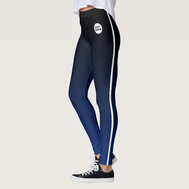 Blue Black Ombre Gradient Custom Business Logo  Leggings (Left)
