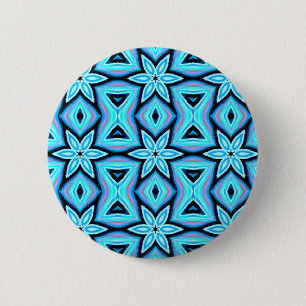 Blue Black Painted Floral Pattern 6 Cm Round Badge