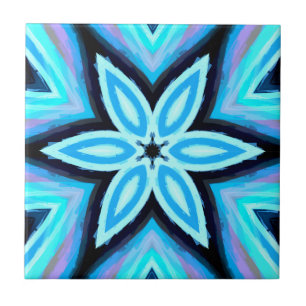 Blue Black Painted Floral Pattern Ceramic Tile