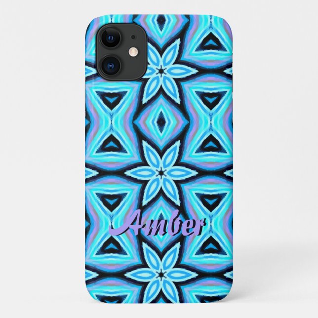 Blue Black Painted Floral Pattern Personalised Case-Mate iPhone Case (Back)