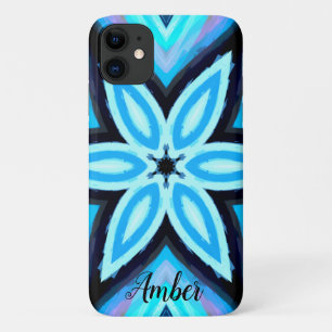 Blue Black Painted Floral Pattern Personalised iPhone 11 Case