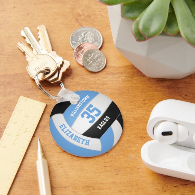 blue black personalised team name volleyball key ring (Desk)