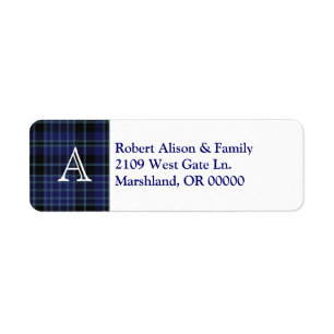 Blue & Black Plaid Accent Custom Address Label Return Address Label