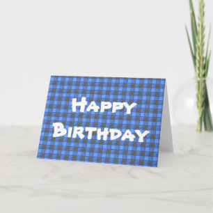 Blue Black Plaid Check Happy Birthday Card