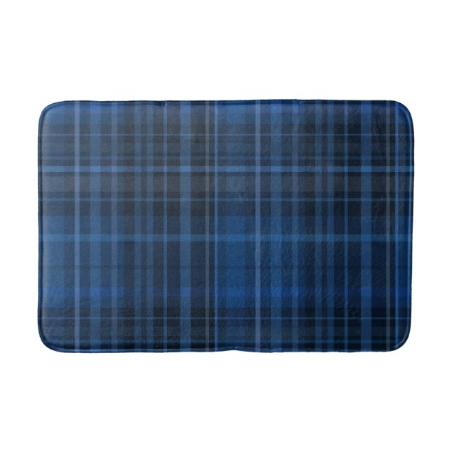 Blue Black Plaid Pattern Bath Mat (Front)