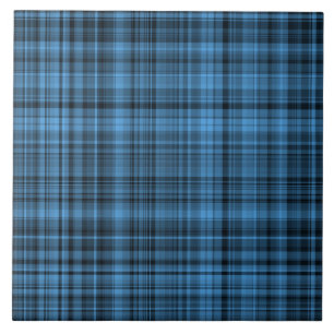 Blue Black Plaid Pattern Ceramic Tile