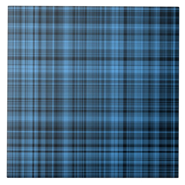 Blue Black Plaid Pattern Ceramic Tile (Front)