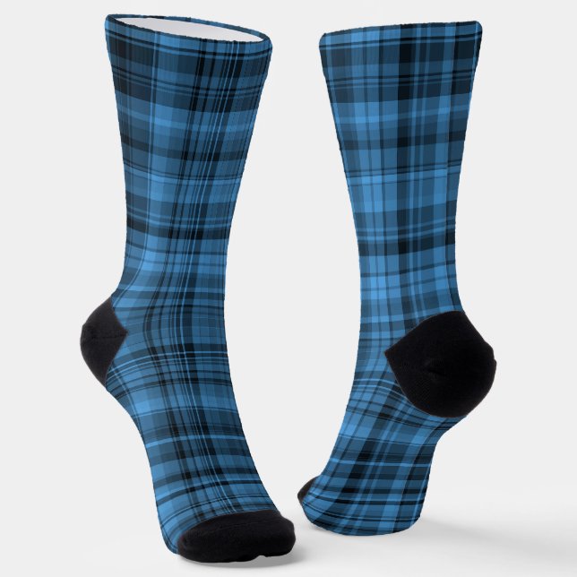 Blue Black Plaid Pattern Socks (Angled)