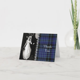 Blue & Black Plaid Photo Thank You Card