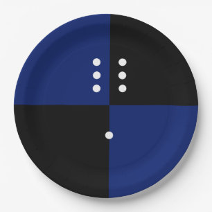Blue/black polka dot dice pattern  paper plate