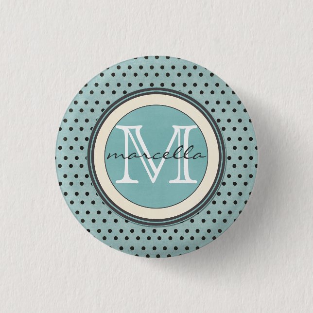 Blue Black Polka Dots Background Monogram 3 Cm Round Badge (Front)