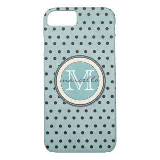 Blue Black Polka Dots Background Monogram iPhone 8/7 Case