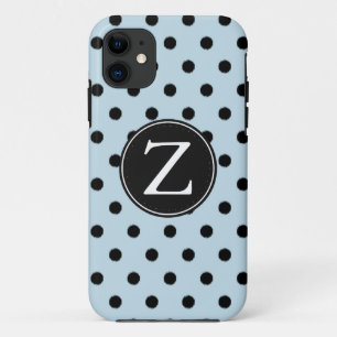 Blue Black Polka Dots Monogram iPhone 11 Case