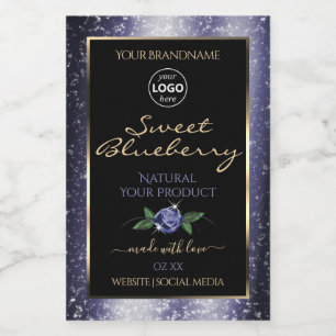 Blue Black Product Labels Sparkling Glitter Logo
