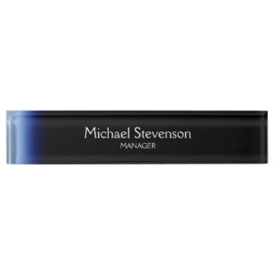 Blue Black Professional Modern Desk Nameplate