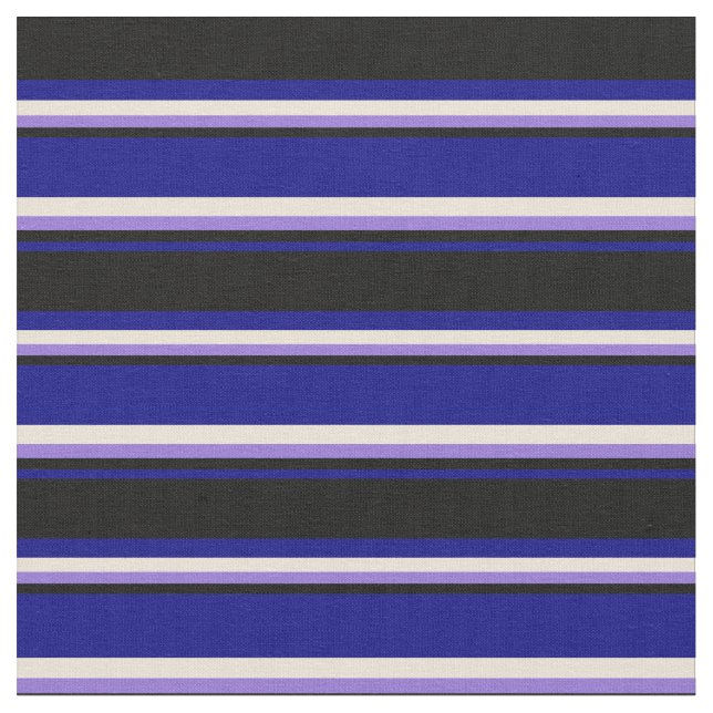 Blue, Black, Purple, and Bisque Stripes Pattern Fabric (Close Up)