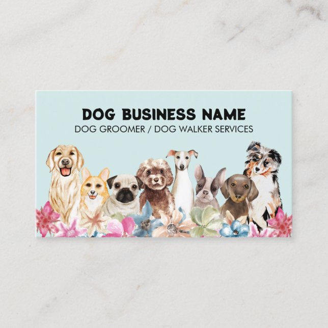 Blue Black QR Code Dog grooming Business Card (Front)