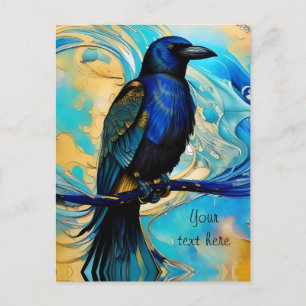 Blue Black Raven, blue and gold abstract  Postcard