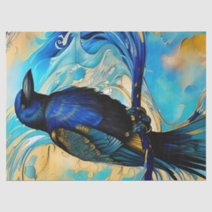 Blue Black Raven on blue and gold abstract Tissue Paper