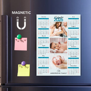 Blue Black Red 2026 Calendar Photo Collage Magnet