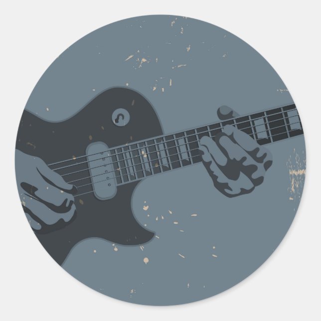 Blue & Black Rustic Guitar Player Classic Round Sticker (Front)