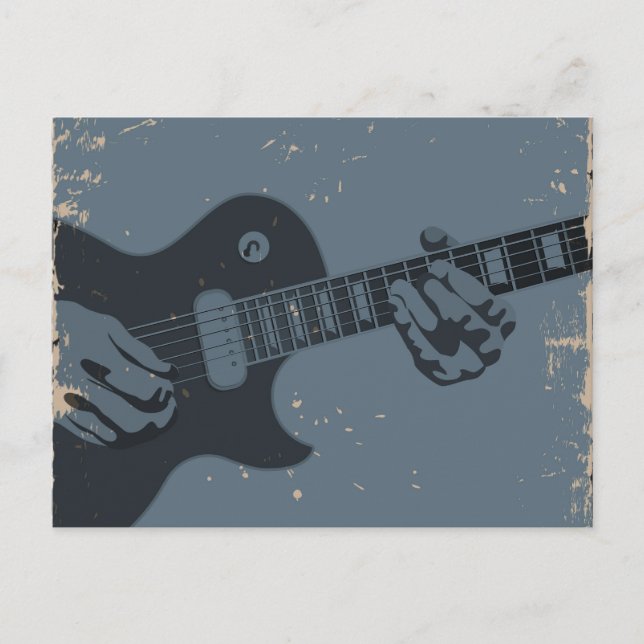 Blue & Black Rustic Guitar Player Postcard (Front)