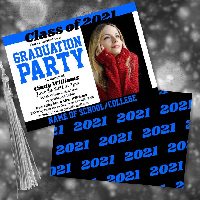 Blue Black School Colors Photo Graduation Invitation (Creator Uploaded)