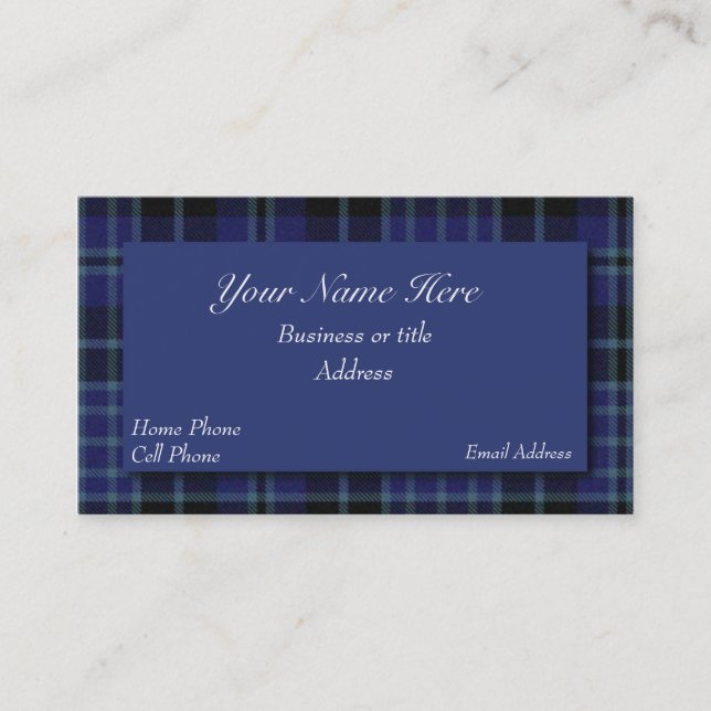 Blue & Black Scottish Tartan Plaid Business Card (Front)