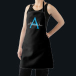 Blue Black Script Girly Monogram Name Apron<br><div class="desc">Black and Blue Monogram Name Apron. This makes the perfect sweet 16 birthday,  wedding,  bridal shower,  anniversary,  baby shower or bachelorette party gift for someone that loves glam luxury and chic styles.</div>
