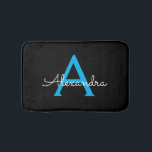 Blue Black Script Girly Monogram Name Bath Mat<br><div class="desc">Black and Blue Simple Script Monogram Name Bath Mats. This makes the perfect graduation,  birthday,  wedding,  bridal shower,  anniversary,  baby shower or bachelorette party gift for someone that loves glam luxury and chic styles.</div>