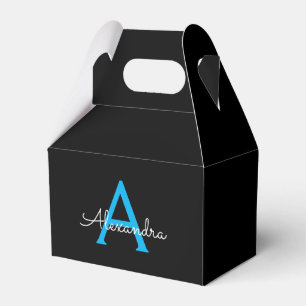 Blue Black Script Girly Monogram Name Favour Box