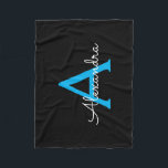 Blue Black Script Girly Monogram Name Fleece Blanket<br><div class="desc">Black and Blue Monogram Name Fleece Blanket. This makes the perfect sweet 16 birthday,  wedding,  bridal shower,  anniversary,  baby shower or bachelorette party gift for someone that loves glam luxury and chic styles.</div>