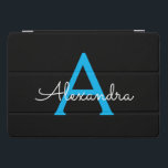 Blue Black Script Girly Monogram Name iPad Pro Cover<br><div class="desc">Black and Blue Simple Script Monogram Name Laptop Case. This makes the perfect sweet 16 birthday,  wedding,  bridal shower,  anniversary,  baby shower or bachelorette party gift for someone that loves glam luxury and chic styles.</div>