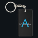 Blue Black Script Girly Monogram Name Key Ring<br><div class="desc">Black and Blue Simple Script Monogram Name Keychain. This makes the perfect sweet 16 birthday,  wedding,  bridal shower,  anniversary,  baby shower or bachelorette party gift for someone that loves glam luxury and chic styles.</div>