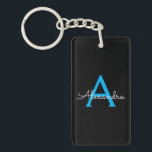 Blue Black Script Girly Monogram Name Key Ring<br><div class="desc">Black and Blue Simple Script Monogram Name Keychain. This makes the perfect sweet 16 birthday,  wedding,  bridal shower,  anniversary,  baby shower or bachelorette party gift for someone that loves glam luxury and chic styles.</div>