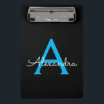 Blue Black Script Girly Monogram Name Mini Clipboard<br><div class="desc">Black and Blue Name Planning Clipboard. This makes the perfect sweet 16 birthday,  wedding,  bridal shower,  anniversary,  baby shower or bachelorette party gift for someone that loves glam luxury and chic styles.</div>