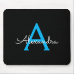 Blue Black Script Girly Monogram Name Mouse Pad<br><div class="desc">Blue and Black Monogram Add Your Own Name Mousepad (Mouse Pad). This makes the perfect sweet 16 birthday,  wedding,  bridal shower,  anniversary,  baby shower or bachelorette party gift for someone that loves glam luxury and chic styles.</div>