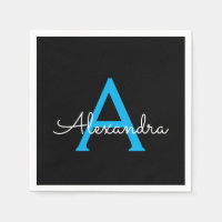 Blue Black Script Girly Monogram Name